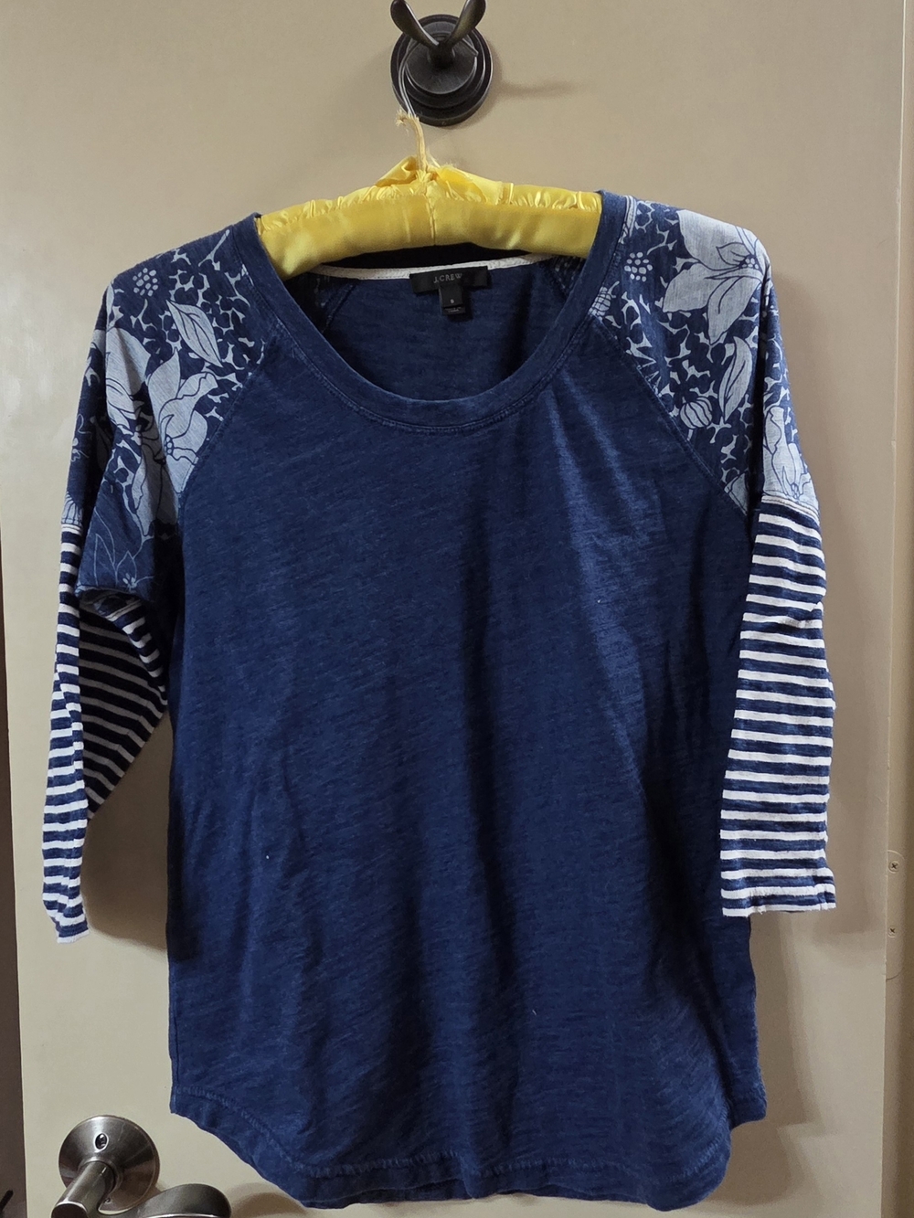 J. Crew Navy Blue Floral & Stripe Raglan Top